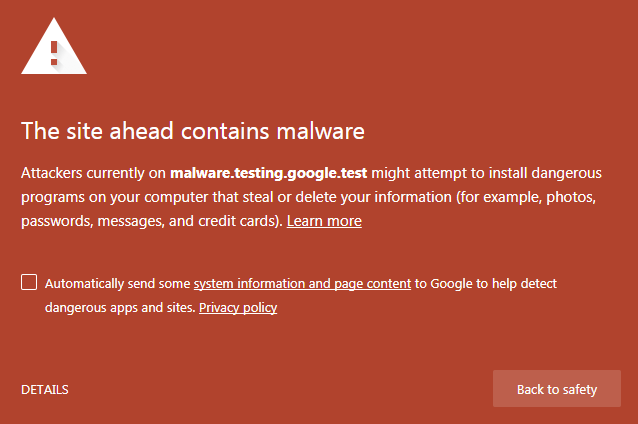 Malware warning example